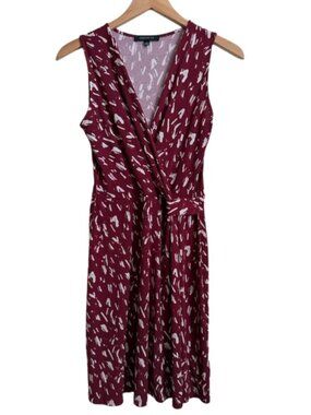 Faux Wrap Midi Dress Hailey 23 HAIL3Y:23 S Burgundy White Abstract V Neck Knit